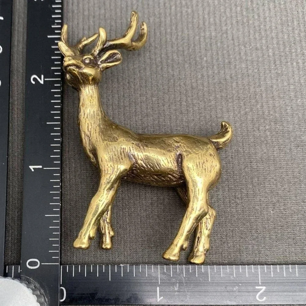Brass Elk Figurine Spirit Animal Totem Solid Brass Gold 3in Miniature Desk Decor